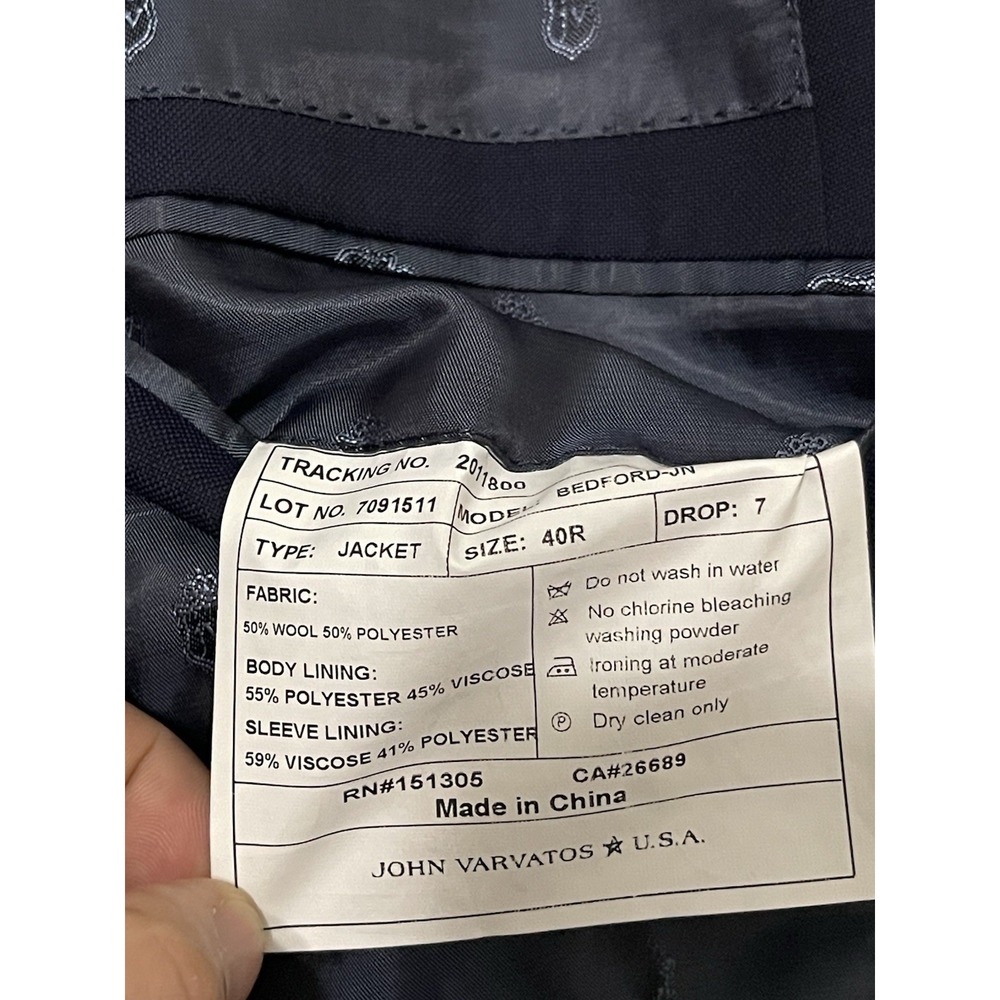 JOHN VARVATOS Bedford Wool Blend Blazer 40R Navy Sport‎ Coat 2 Button - Picture 5 of 10